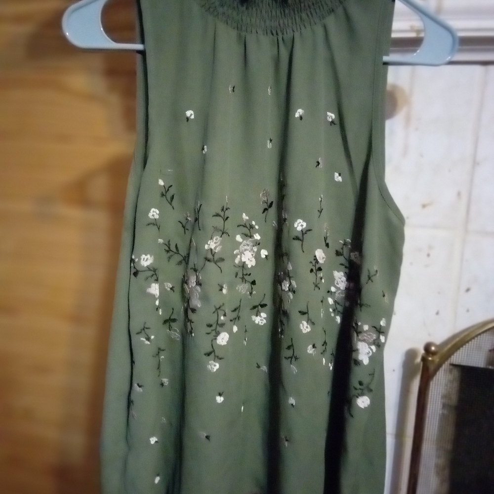 Pastel green blouse with choker neck